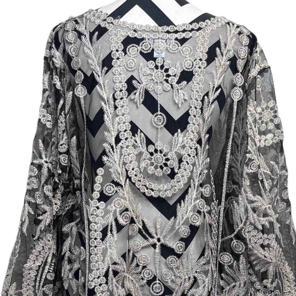 Cato Floral Embroidered Lace Mesh Sz 26/28W Whimsigoth Evening Tunic Top - Picture 5 of 11